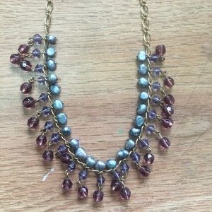Amethyst and black pearl beaded bronze necklace